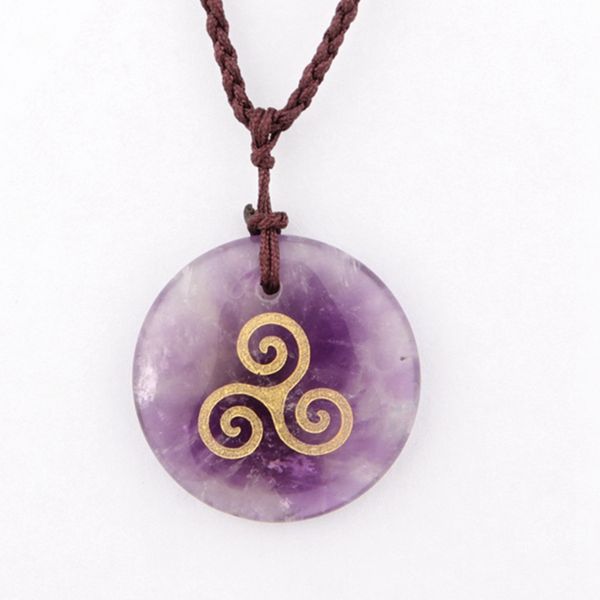 Natural Crystal Disc Shape Creative Fashion Pendant Necklace Engrave Threefold Doctrine Helix Symbol Pendant Amethyst Reiki Healing Jewelry, Silver
Natural Crystal Disc Shape Creative Fashion Pendant Necklace Engrave Threefold Doctrine Helix Symbol Pendant Amethyst Reiki Healing Jewelry, Silver