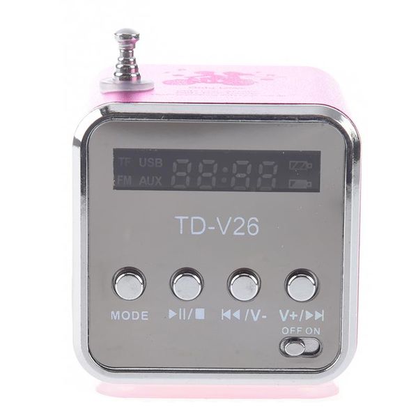 td-v26 portable mini digital speaker with micro sd / tf / usb /fm (pink