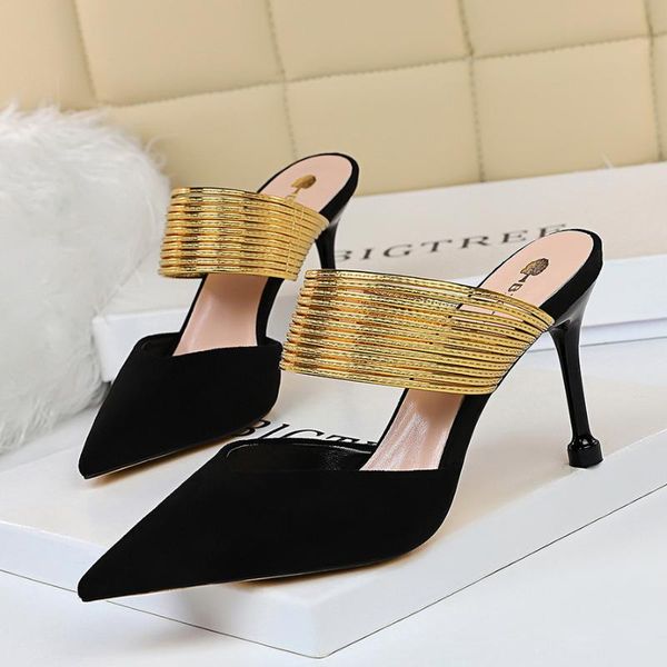 sandals slim women's stiletto high-heeled suede shallow mouth pointed metal, Black
sandals slim women's stiletto high-heeled suede shallow mouth pointed metal, Black