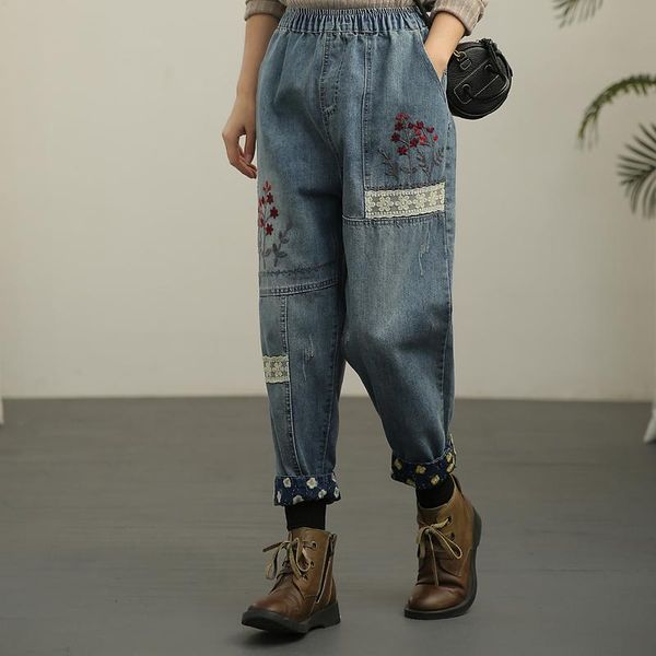 women jeans embroidery denim pants for spring summer loose elastic waist fashion casual female b01221551, Blue
women jeans embroidery denim pants for spring summer loose elastic waist fashion casual female b01221551, Blue