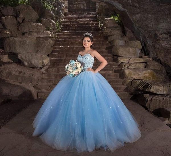 light sky blue quinceanera dresses princess sweetheart prom dresses beaded crystals sequins corset 16 celebrity brithday party gowns p107, Blue;red
light sky blue quinceanera dresses princess sweetheart prom dresses beaded crystals sequins corset 16 celebrity brithday party gowns p107, Blue;red