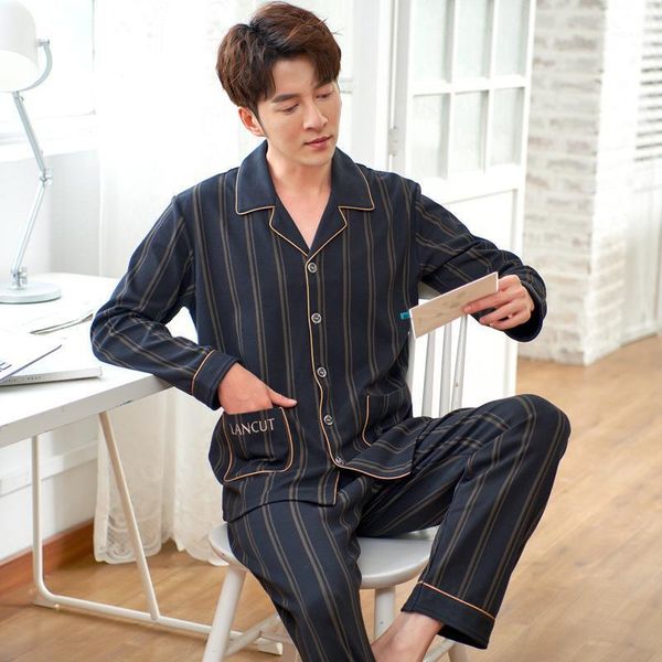 pure cotton pajama men's home clothing men's spring and autumn and winter long-sleeved cotton spring increase size set thin1, Black;brown
pure cotton pajama men's home clothing men's spring and autumn and winter long-sleeved cotton spring increase size set thin1, Black;brown