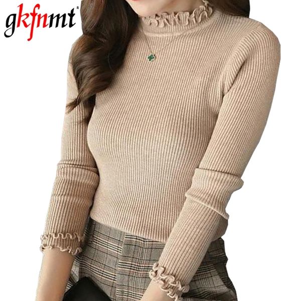 gkfnmt women sweater pullover basic rib knitted cotton solid turtleneck ruffled jumper long sleeve warm slim korean sweaters y200116, White;black
gkfnmt women sweater pullover basic rib knitted cotton solid turtleneck ruffled jumper long sleeve warm slim korean sweaters y200116, White;black