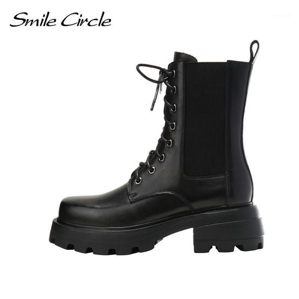 smile circle motorcycle boots women cow leather 2020 british wind lace-up thick with short boots square toe women shoes1, Black 
smile circle motorcycle boots women cow leather 2020 british wind lace-up thick with short boots square toe women shoes1, Black