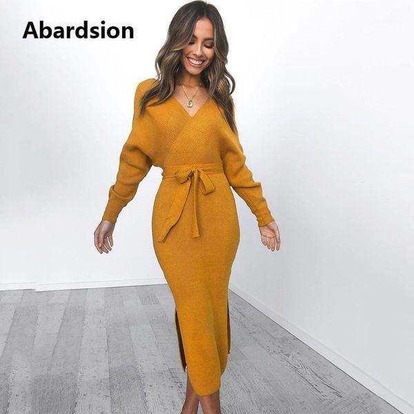 abardsion women knitted sweater dress wrap belted tunic midi vestidos long sleeve double v neck split casual autumn dresses 20191, Black;gray
abardsion women knitted sweater dress wrap belted tunic midi vestidos long sleeve double v neck split casual autumn dresses 20191, Black;gray