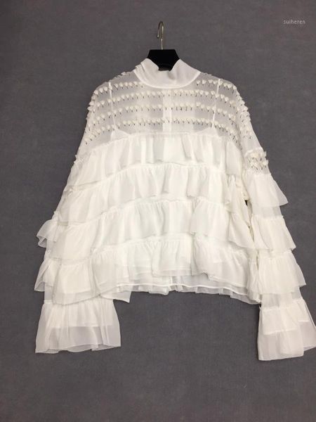2020 new ladies fashion long sleeve casual embroidered flower layered lotus leaf stitching shirt 07201, White
2020 new ladies fashion long sleeve casual embroidered flower layered lotus leaf stitching shirt 07201, White