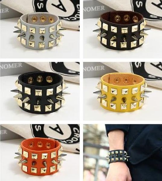 exaggerated three row tapered rivets men's leather link chain bracelet trendy punk nail imitation cowhide bracelet, Black
exaggerated three row tapered rivets men's leather link chain bracelet trendy punk nail imitation cowhide bracelet, Black