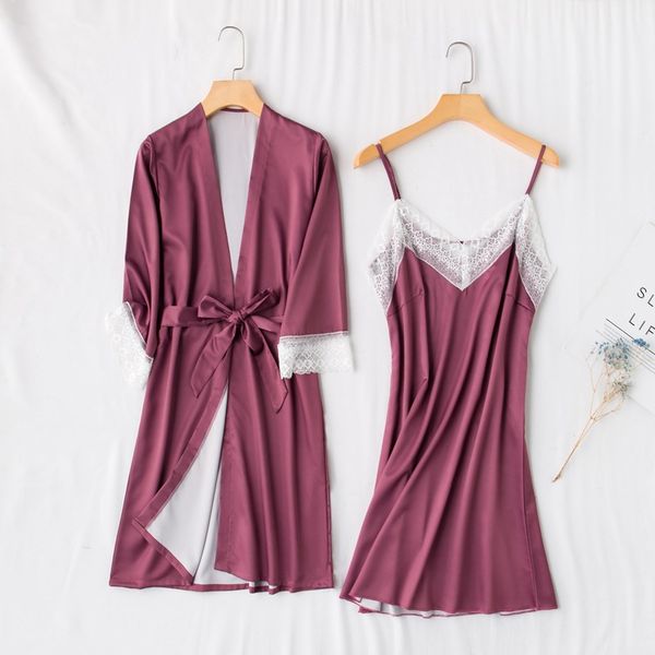 2PCS Robe Set Women Lace Home Clothing Intimate Lingerie Satin Casual Nightgown Sleepwear Dark Red Sexy Nightwear Sleep Suit, Navy blue
2PCS Robe Set Women Lace Home Clothing Intimate Lingerie Satin Casual Nightgown Sleepwear Dark Red Sexy Nightwear Sleep Suit, Navy blue