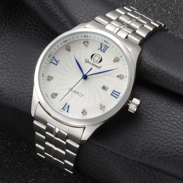 watch calendar steel band waterproof quartz battery men's watch men's watch, Slivery;brown 
watch calendar steel band waterproof quartz battery men's watch men's watch, Slivery;brown