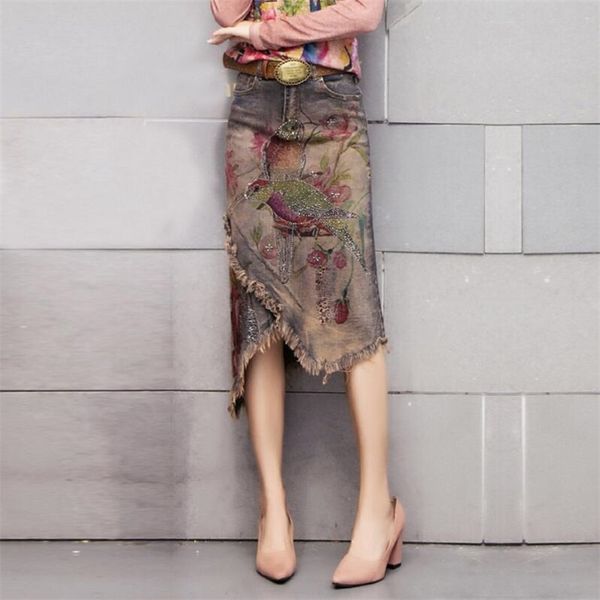 women autumn vintage print casual bird denim skirts spring asymmetric tassel design jeans skirt plus size s-xl t200324, Black
women autumn vintage print casual bird denim skirts spring asymmetric tassel design jeans skirt plus size s-xl t200324, Black