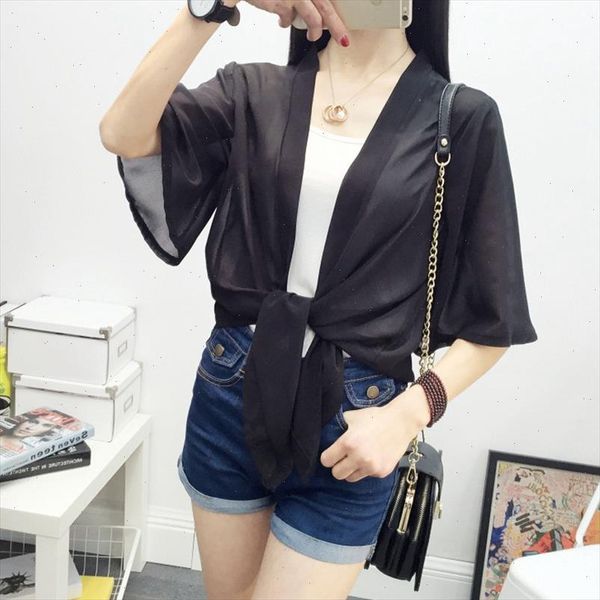 chiffon kimono cardigan casual half sleeve loose black women blouses shirts plus size summer women outerwear, White
chiffon kimono cardigan casual half sleeve loose black women blouses shirts plus size summer women outerwear, White