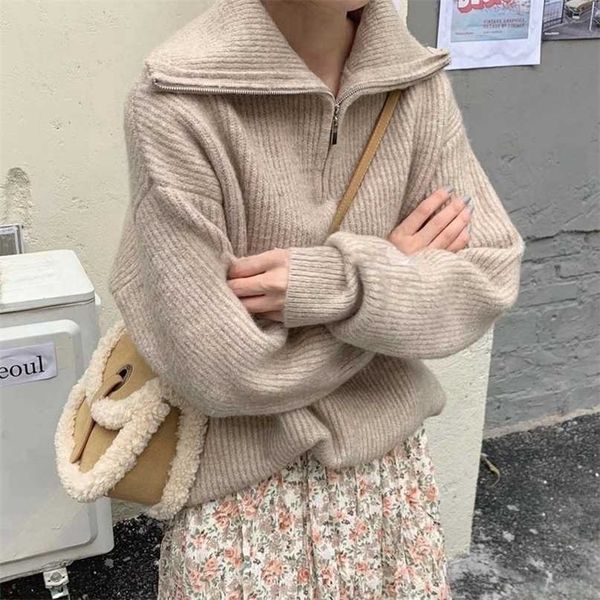 women sweater oversize zipper knitted pullover long sleeve solid color loose ladies sweaters autumn winter women's turtleneck 220209, White;black
women sweater oversize zipper knitted pullover long sleeve solid color loose ladies sweaters autumn winter women's turtleneck 220209, White;black