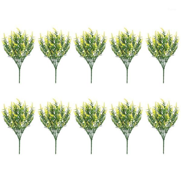 10 bundles artificial lavender flowers outdoor fake plants faux plastic uv resistant flowers for home garden yellow1
