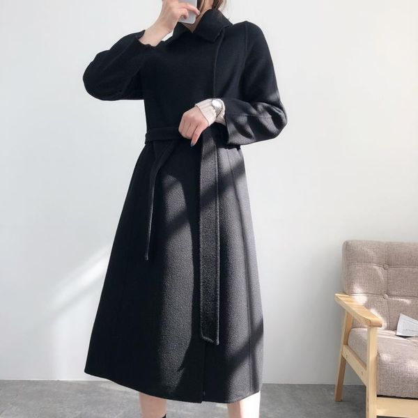 women's wool & blends fashion water ripple long coat in autumn and winter 2021, Black
women's wool & blends fashion water ripple long coat in autumn and winter 2021, Black