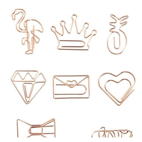 Rose Gold Crown Flamingo Paper Clips Creative Metal Paper Clips Bookmark Memo Planner Clips School Office Stationery Supplies Tqq