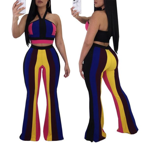 2 piece set women halter strapless and flare pants suits summer outfits striped jumpsuit overalls clubwear mono mujer, Gray
2 piece set women halter strapless and flare pants suits summer outfits striped jumpsuit overalls clubwear mono mujer, Gray