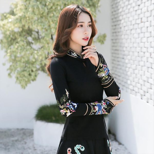 kyqiao traditional chinese shirt women ethnic mandarin collar long sleeve black embroidery blouse blusa cosplay costumes, White
kyqiao traditional chinese shirt women ethnic mandarin collar long sleeve black embroidery blouse blusa cosplay costumes, White