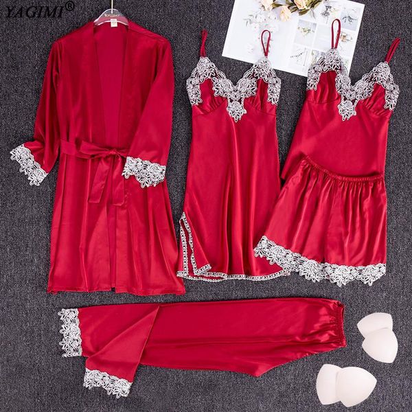 women's sleepwear yagimi robes set for women night dress satin pajamas 5 pcs pijama lingerie bathrobe solid colour autumn, Black;red
women's sleepwear yagimi robes set for women night dress satin pajamas 5 pcs pijama lingerie bathrobe solid colour autumn, Black;red