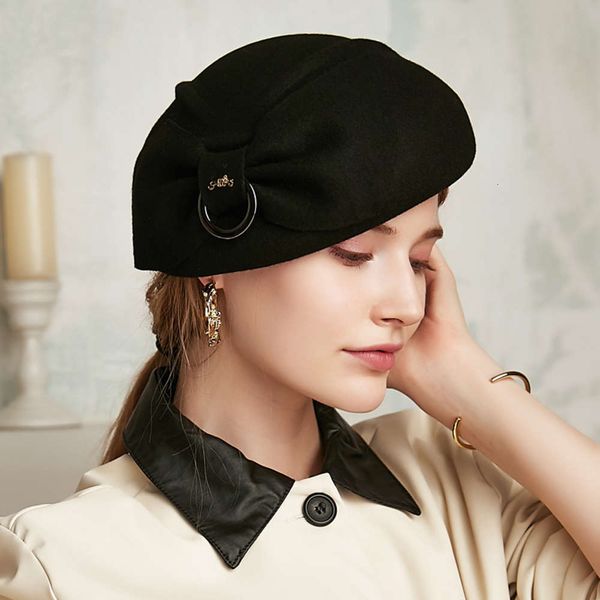 clothing beret autumn linglong and winter stewardess gift hat women's woollen hat, Blue;gray