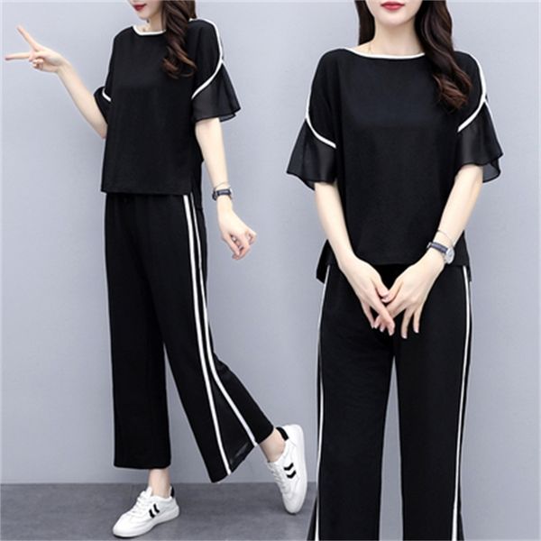 female black plus size suits and of two pieces summer clothing loose sets korean woman's clothes training itt9, White
female black plus size suits and of two pieces summer clothing loose sets korean woman's clothes training itt9, White
