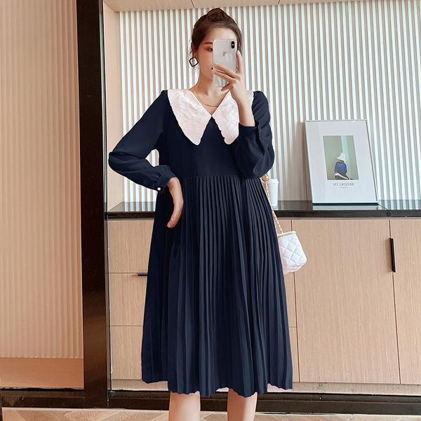 maternity dresses korean style pregnant women embroidery turn-down collar long loose pleated dress plus size office lady, White
maternity dresses korean style pregnant women embroidery turn-down collar long loose pleated dress plus size office lady, White