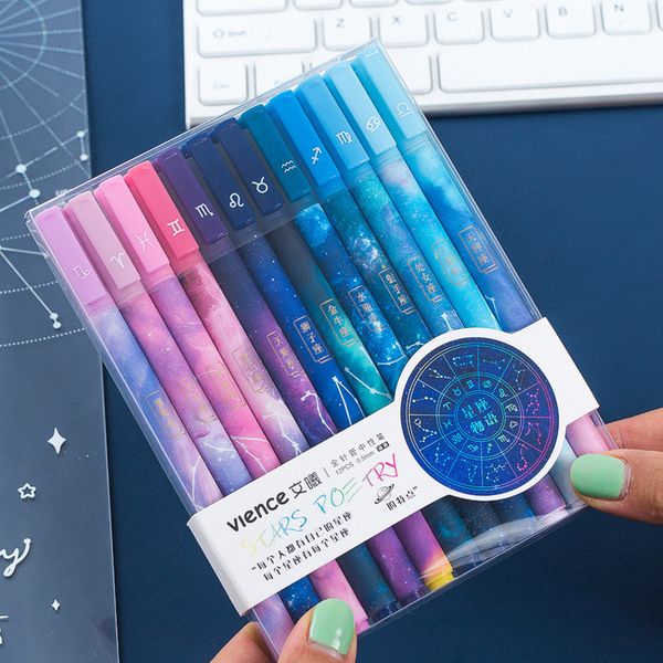12pcs/lot twelve constellation gel pen set cute 0.5mm black gel pen handle for school office supplies stationery writing tools
12pcs/lot twelve constellation gel pen set cute 0.5mm black gel pen handle for school office supplies stationery writing tools