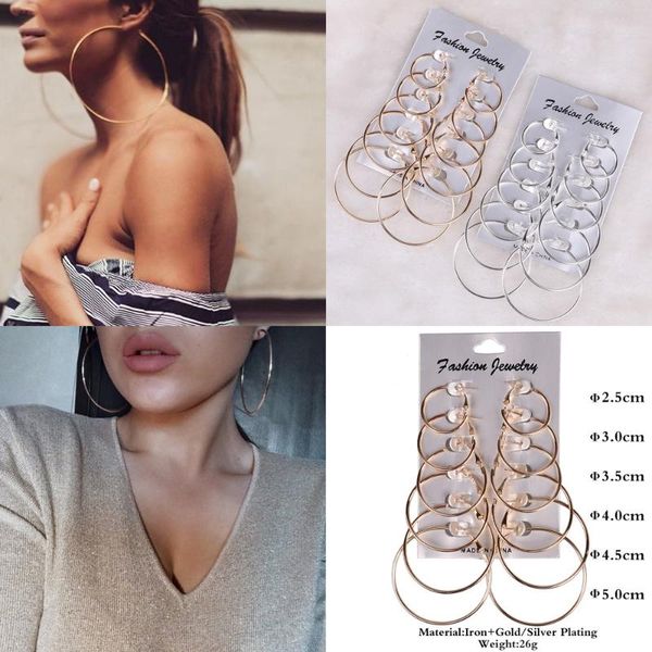 6 Pairs Gold Color Hoop Earrings Set Big Circle Earring Fashion Women Girls Korean Earrings Family Friends Gifts Jewelry, Golden;silver
6 Pairs Gold Color Hoop Earrings Set Big Circle Earring Fashion Women Girls Korean Earrings Family Friends Gifts Jewelry, Golden;silver