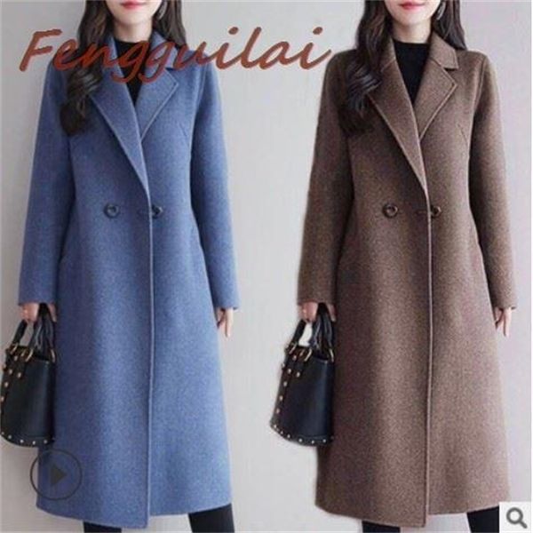 fengguilai long slim outerwear 2020 women overcoat wool coat autumn winter blue red camel jacket lapel collar button coat y1126, Black
fengguilai long slim outerwear 2020 women overcoat wool coat autumn winter blue red camel jacket lapel collar button coat y1126, Black