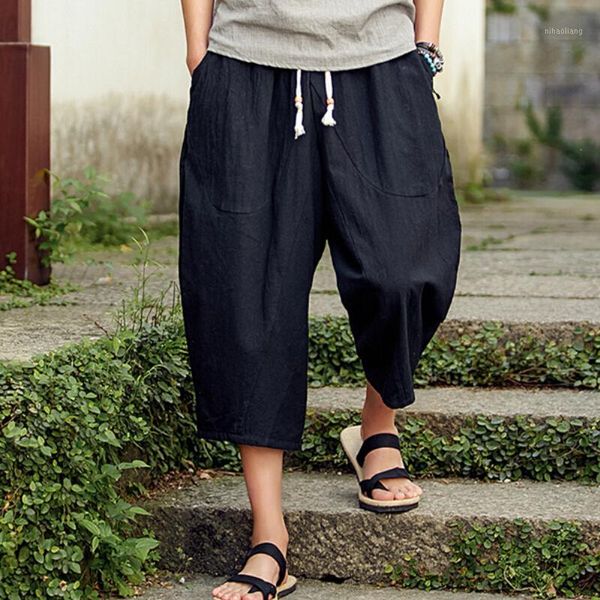 men's pants summer men casual cotton linen pant wide leg pocket loose retro drawstring elastick waist calf-length trousers for men1, Black
men's pants summer men casual cotton linen pant wide leg pocket loose retro drawstring elastick waist calf-length trousers for men1, Black