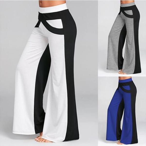 2020 women fashion colorblock high waist wide leg pants sweatpants women plus size casual loose sweatpants sale, Black;white 
2020 women fashion colorblock high waist wide leg pants sweatpants women plus size casual loose sweatpants sale, Black;white