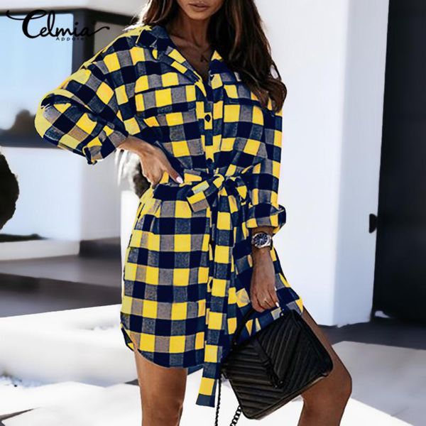 celmia dress women fashion black plaid mini dresses 2020 autumn retro lapel long sleeve buttons belted work shirt vestidos femme, Black;gray
celmia dress women fashion black plaid mini dresses 2020 autumn retro lapel long sleeve buttons belted work shirt vestidos femme, Black;gray