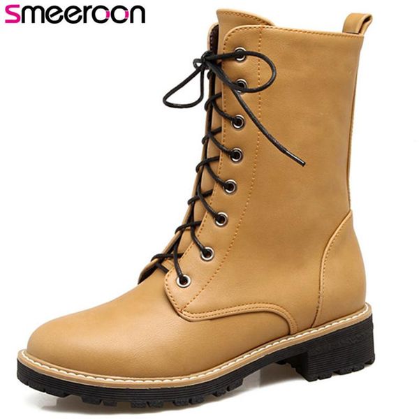 boots smeeroon round toe autumn winter platform shoes med heels women lace up ankle big size 34-43, Black
boots smeeroon round toe autumn winter platform shoes med heels women lace up ankle big size 34-43, Black