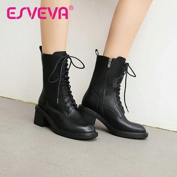 boots esveva 2021 round toe square med heel pu leather ankle zipper lace up stone pattern shoes fashion size 34-401, Black
boots esveva 2021 round toe square med heel pu leather ankle zipper lace up stone pattern shoes fashion size 34-401, Black