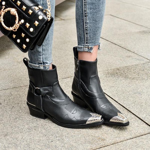 boots brand design cowgirl women metal studded pointed toe punk riding genuine leather ankle for botas mujer1, Black
boots brand design cowgirl women metal studded pointed toe punk riding genuine leather ankle for botas mujer1, Black