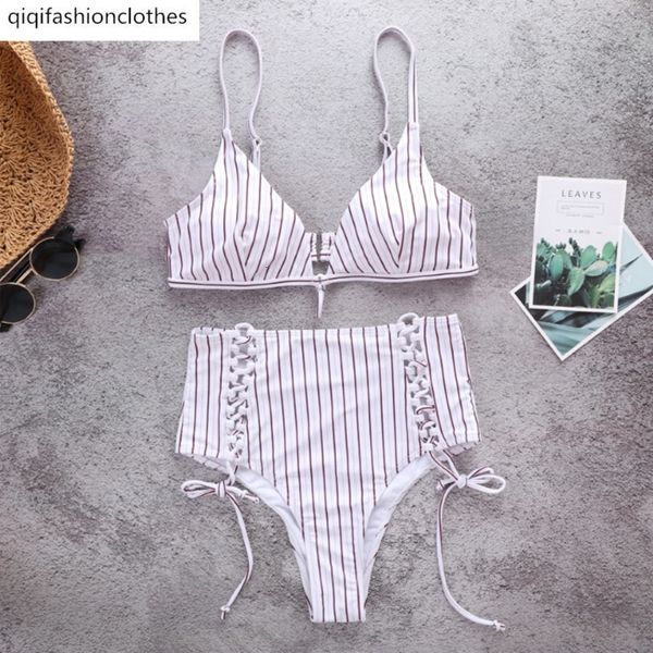 single striped bandage new high waisted and slim split bikini, White;black
single striped bandage new high waisted and slim split bikini, White;black