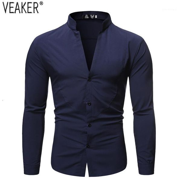 2019 new men slim fit v -neck shirt male effects color long mouw men mandarin collar casual business shirt s -2xl1, White;black
2019 new men slim fit v -neck shirt male effects color long mouw men mandarin collar casual business shirt s -2xl1, White;black