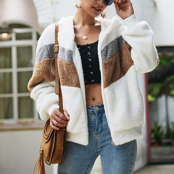autumn winter patchwork plush women warm long sleeve thicken teddy jacket with pocket outerwear overcoat casual streetwe y200101, Black;brown
autumn winter patchwork plush women warm long sleeve thicken teddy jacket with pocket outerwear overcoat casual streetwe y200101, Black;brown