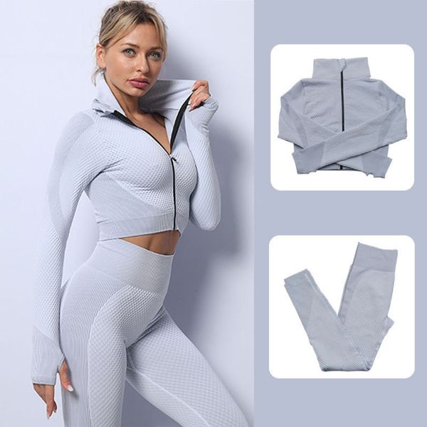 moisture absorption and sweat wicking seamless quick drying zipper jacket set exercise yoga suit fitness clothing for women, Gray
moisture absorption and sweat wicking seamless quick drying zipper jacket set exercise yoga suit fitness clothing for women, Gray