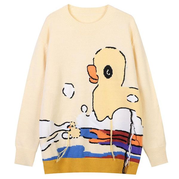 women's sweaters cute yellow cartoon duck print loose pullover sweater 2021 fashion autumn winter knitted oversized female, White;black
women's sweaters cute yellow cartoon duck print loose pullover sweater 2021 fashion autumn winter knitted oversized female, White;black