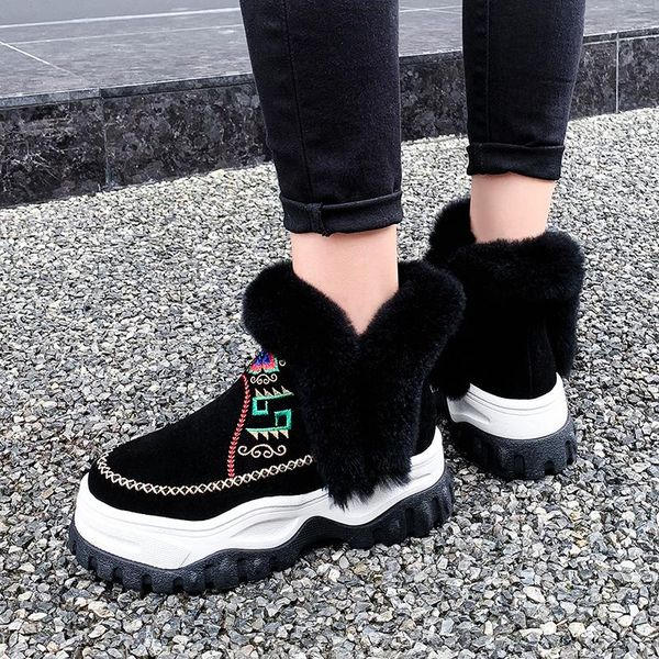 boots bottes femme snow women's winter shoes cow suede plush keep warm ankle mujer, Black