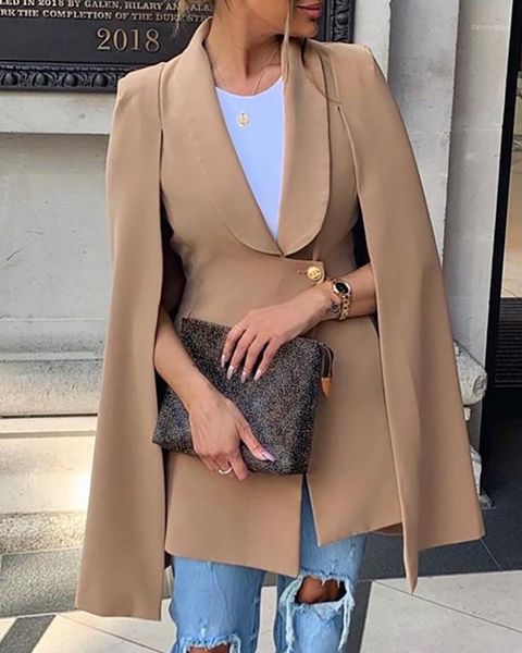 solid buttoned tigh waist cloak blazer coat1, White;black 
solid buttoned tigh waist cloak blazer coat1, White;black