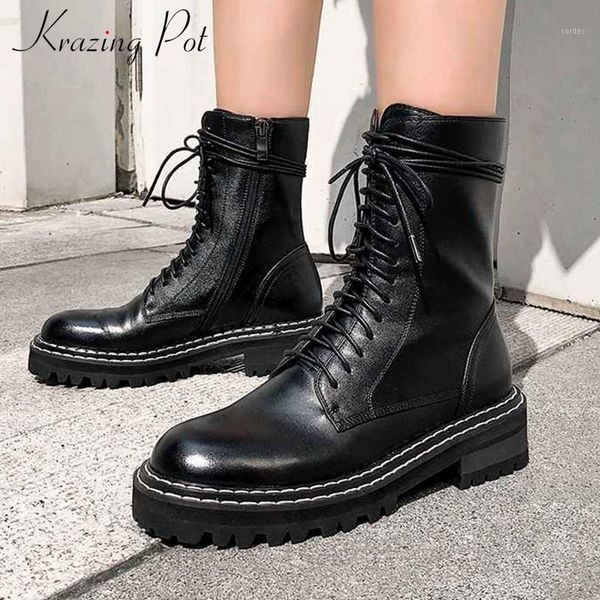 krazing pot classic basic genuine leather boots med heels round toe winter women warm brand fashion lace up mid-calf boots l271, Black
krazing pot classic basic genuine leather boots med heels round toe winter women warm brand fashion lace up mid-calf boots l271, Black