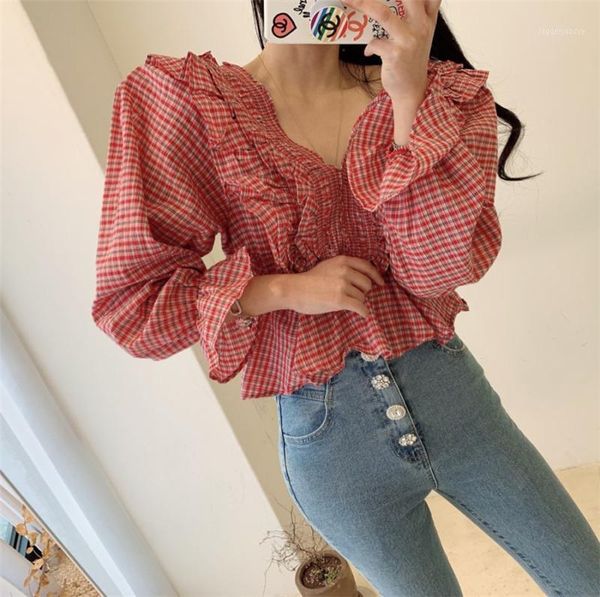 women's blouses & shirts 2021 arrivals spring autumn chic fashion plaid korean style sweet girl kawaii vintage flare sleeves long shirt, White
women's blouses & shirts 2021 arrivals spring autumn chic fashion plaid korean style sweet girl kawaii vintage flare sleeves long shirt, White