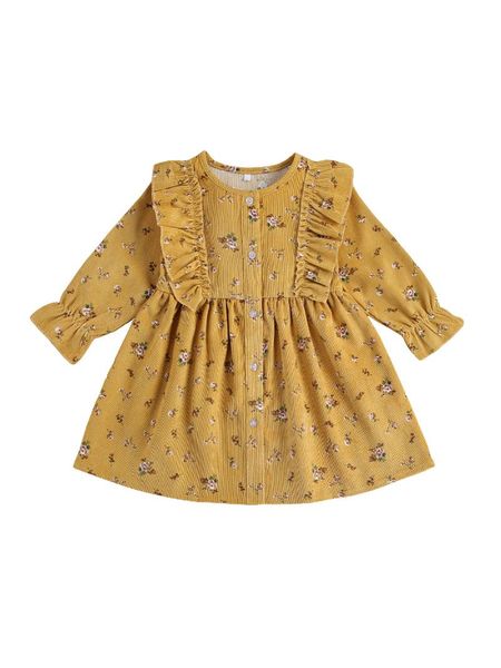 girl's dress round neck long sleeve floral ruffle button dress for holiday birthday party dancing vacation, Red;yellow
girl's dress round neck long sleeve floral ruffle button dress for holiday birthday party dancing vacation, Red;yellow