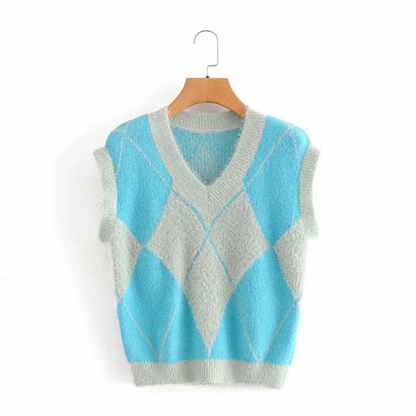 2021 new women fashion blue diamond check removable sleeves knitted vest sweaters vintage v neck female chic jumper, White;black
2021 new women fashion blue diamond check removable sleeves knitted vest sweaters vintage v neck female chic jumper, White;black