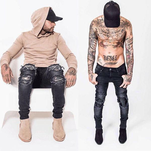 wholesale- 2017 hip-hop men denim distressed men's jeans pants brand skinny rock ripped fitness hole button zipper pocket straight jean, Blue
wholesale- 2017 hip-hop men denim distressed men's jeans pants brand skinny rock ripped fitness hole button zipper pocket straight jean, Blue