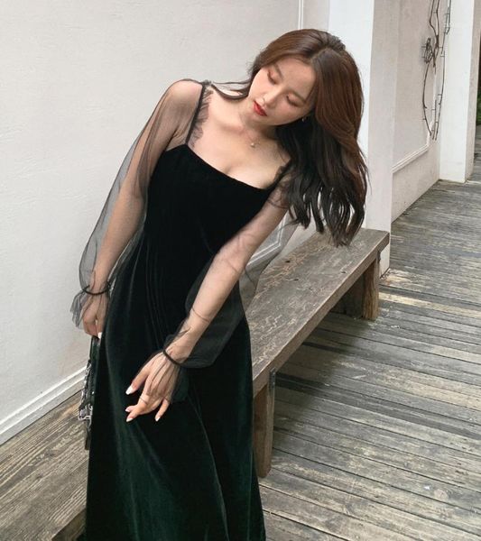 casual dresses autumn winter velvet women dress mesh bodycon modis soild 2021 elegent femme party long sleeve gothic clothes r991, Black;gray
casual dresses autumn winter velvet women dress mesh bodycon modis soild 2021 elegent femme party long sleeve gothic clothes r991, Black;gray