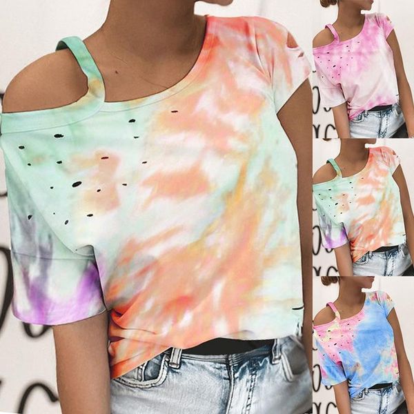 women's t-shirt summer o-neck loose casual short-sleeved shirt strapless tie-dye printing t-shirt1, White
women's t-shirt summer o-neck loose casual short-sleeved shirt strapless tie-dye printing t-shirt1, White