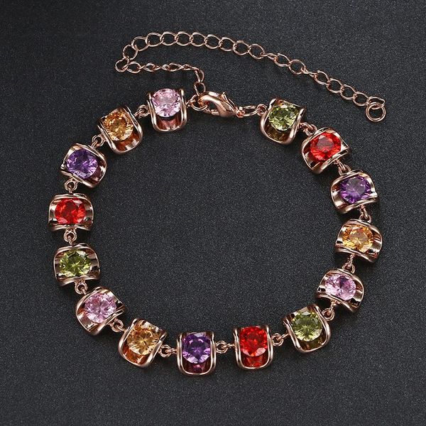 charm bracelets fashion luxury shining cubic zirconia women party show rose gold color bride wedding gifts b-030, Golden;silver