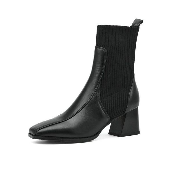 genuine leather sweet female knitting socks boots square high heels women warm ankle boots dancing party shoes woman, Black
genuine leather sweet female knitting socks boots square high heels women warm ankle boots dancing party shoes woman, Black